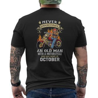 Never Underestimate An Old October Man With A Motorcycle Men's T-shirt Back Print - Thegiftio