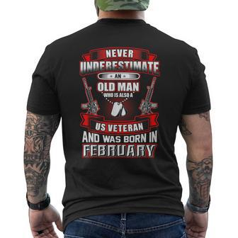 Never Underestimate An Old Us Veteran Born In February Men's T-shirt Back Print - Seseable