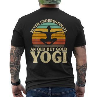 Never Underestimate An Old Yogi Meditation Yoga Namaste Men's T-shirt Back Print - Monsterry