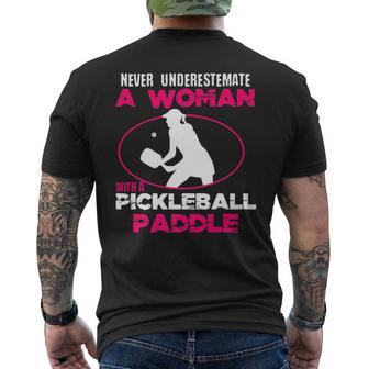 Never Underestimate Pickleball Pickleball Men's T-shirt Back Print - Monsterry