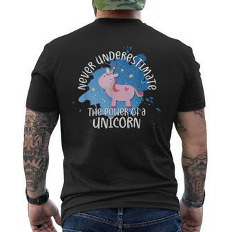 Never Underestimate The Power Of A Unicorn Quote Men's T-shirt Back Print - Seseable