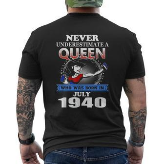 Never Underestimate A Queen Born In July 1940 Men's T-shirt Back Print | Mazezy