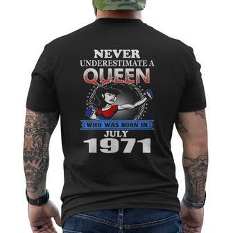 Never Underestimate A Queen Born In July 1971 Men's T-shirt Back Print | Mazezy