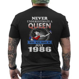 Never Underestimate A Queen Born In July 1986 Men's T-shirt Back Print | Mazezy AU