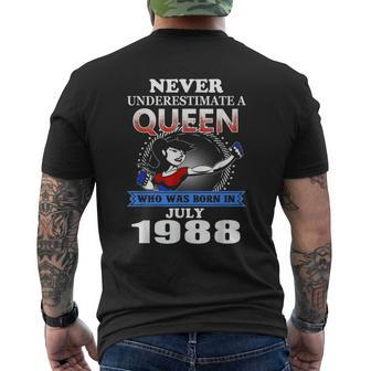 Never Underestimate A Queen Born In July 1988 Men's T-shirt Back Print | Mazezy