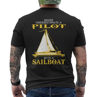 Never Underestimate Sailboat Pilot Men's T-shirt Back Print - Seseable