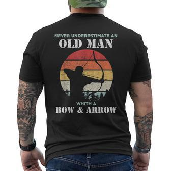 Never Underestimate Un Old Man With Bow And Arrow Archers Men's T-shirt Back Print - Thegiftio UK