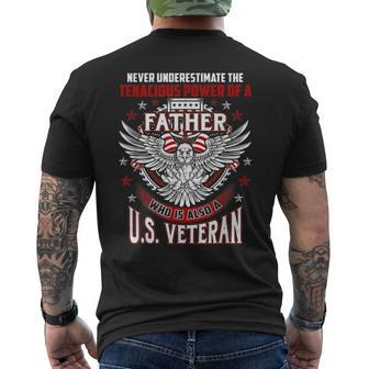 Never Underestimate US Veteran Father Daddy Dad Men's T-shirt Back Print | Mazezy
