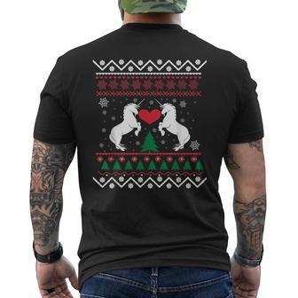 Unicorn Ugly Christmas Sweater With Xmas Trees Men's T-shirt Back Print - Monsterry AU