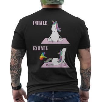 Unicorn Yoga Inhale Exhale Fart Men's T-shirt Back Print - Seseable