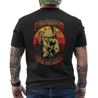 Us Firefighter Full Of Courage Pride And Honor - Firemens Mens Back Print T-shirt | Mazezy