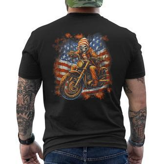Us Flag Motorcycle Skeleton Biker 4Th July American Biker Funny Gifts Mens Back Print T-shirt | Mazezy