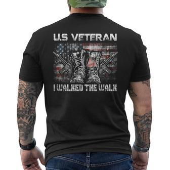 Us Veteran I Walked The Walk Combat Boots Dogtag Usa Flag Mens Back Print T-shirt | Mazezy CA