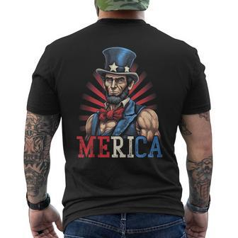 Usa 4Th Of July Abraham Lincoln Funny Workout Muscles Mens Back Print T-shirt | Mazezy