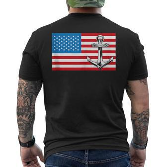Usa American Flag Nautical Blue Anchor Patriotic Mens Back Print T-shirt | Mazezy