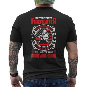 Usa Firefighter Pride And Honor Fireman Dad Brother Mens Back Print T-shirt | Mazezy