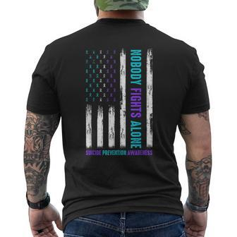 Usa Flag Nobody Fights Alone Suicide Prevention Awareness Men's T-shirt Back Print - Seseable