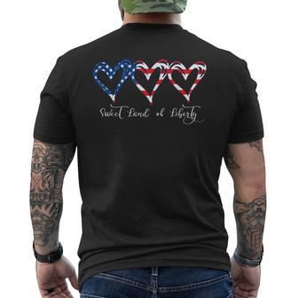 Usa Flag Patriotic Hearts 4Th Of July Sweet Land Of Liberty Mens Back Print T-shirt | Mazezy