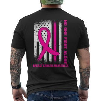 Usa Flag Pink Ribbon No One Fights Breast Cancer Alone Men's T-shirt Back Print
