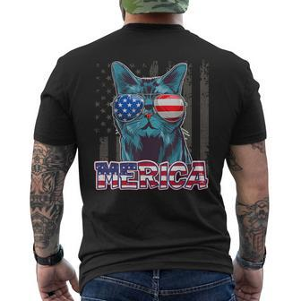 Usa Patriotic Cat 4Th Of July American Flag Men Women  Mens Back Print T-shirt