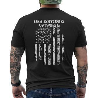 Uss Astoria Military Veteran Distressed Usa Flag Men's T-shirt Back Print | Mazezy