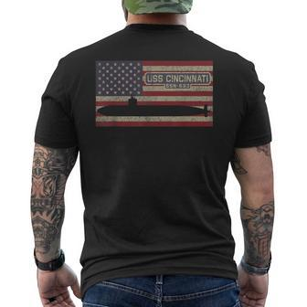 Uss Cincinnati Ssn-693 Submarine Usa American Flag Men's T-shirt Back Print | Mazezy UK