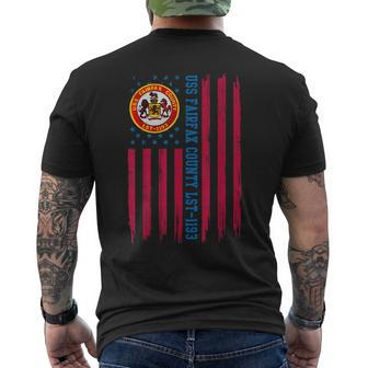 Uss Fairfax County Lst1193 Tank Landing Ship American Flag Men's Back Print T-shirt | Mazezy