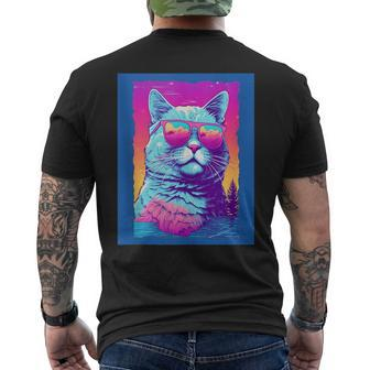 Vaporwave Cat Wearing Sunglasses Mens Back Print T-shirt - Monsterry CA