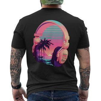 Vaporwave Headphones Music Beach Vibe Lofi Rock Aesthetic Mens Back Print T-shirt | Mazezy