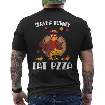 Vegan Gift Save A Turkey Eat Pizza Funny Thanksgiving Mens Back Print T-shirt - Thegiftio UK