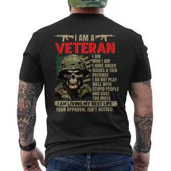 Veteran Vets Skeleton Skull I Am A Veteran Your Approval Isnt Needed Veterans Mens Back Print T-shirt - Monsterry