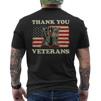 Veteran Vets Thank You Veterans American Flag Combat Boots Veteran Day Veterans Mens Back Print T-shirt - Monsterry UK