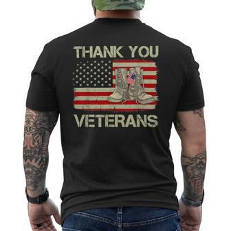 Veteran Vets Thank You Veterans Combat Boots Veteran Day American Flag 289 Veterans Mens Back Print T-shirt - Monsterry