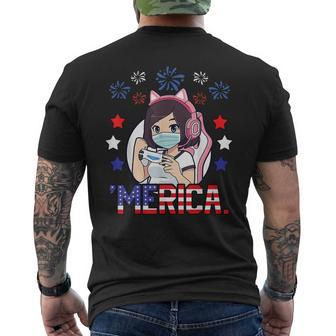 Video Game 4Th Of July Anime Girl Face Mask Fireworks Girls Mens Back Print T-shirt | Mazezy