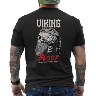 Viking Blood Runs Through My Veins Bearded Warrior Skull Men's T-shirt Back Print - Seseable