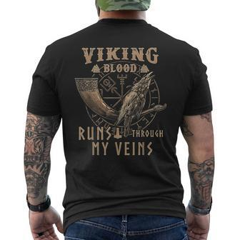 Viking Blood Runs Through My Veins Drinking Horn Crow Men's T-shirt Back Print - Seseable