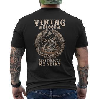Viking Blood Runs Through My Veins Viking Ship Odins Raven Men's T-shirt Back Print - Seseable