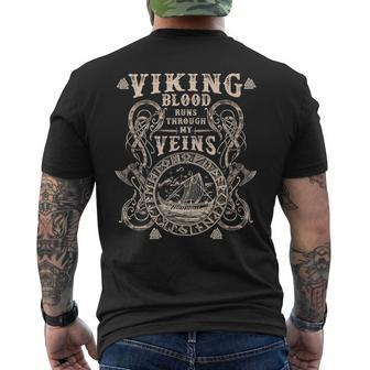 Viking Blood Runs Through My Veins Viking Ship Urnes Style Men's T-shirt Back Print - Seseable
