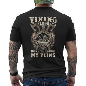 Viking Blood Runs Through My Veins Viking Ship Valknut Men's T-shirt Back Print - Seseable