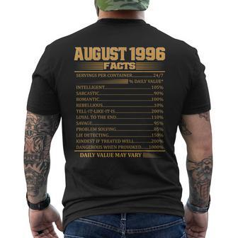 Vintage 22Th Birthday Made In August 1996 Facts Mens Back Print T-shirt | Mazezy