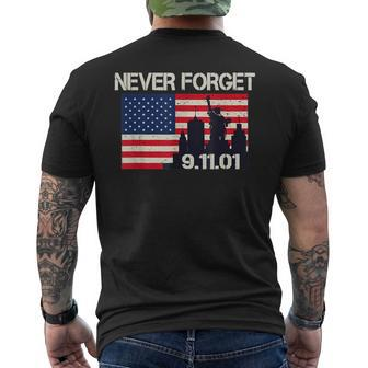 Vintage American Flag Never Forget Patriotic 911 Men's Back Print T-shirt | Mazezy