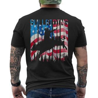Vintage American Flag Rodeo Bull Riding Paint Drip Rodeo Funny Gifts Mens Back Print T-shirt | Mazezy