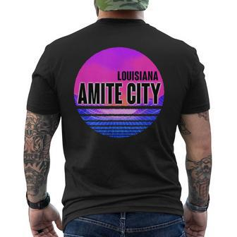 Vintage Amite City Vaporwave Louisiana Men's T-shirt Back Print | Mazezy