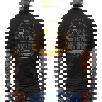 Vintage Anchor Bay California Mountain Hiking Print Mens Back Print T-shirt | Mazezy