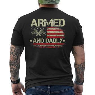 Vintage Armed And Dadly Funny Deadly Father For Fathers Day Mens Back Print T-shirt | Mazezy