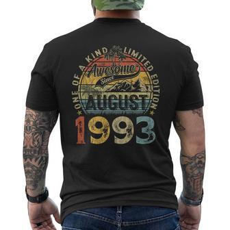Vintage August 1993 30 Years Old Of Being 30Th Birthday Gift Mens Back Print T-shirt - Thegiftio UK