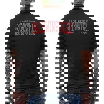 Vintage Baldwinsville Ny Distressed Red Varsity Style Men's T-shirt Back Print | Mazezy