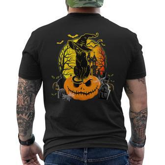 Vintage Black Cat Witch Scary Halloween Costume Men's T-shirt Back Print - Seseable
