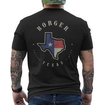 Vintage Borger Texas State Flag Map Souvenir Men's T-shirt Back Print | Mazezy