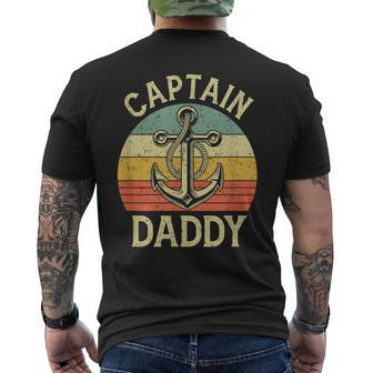 Vintage Captain Daddy Boat Pontoon Dad Fishing Sailor Anchor Mens Back Print T-shirt | Mazezy